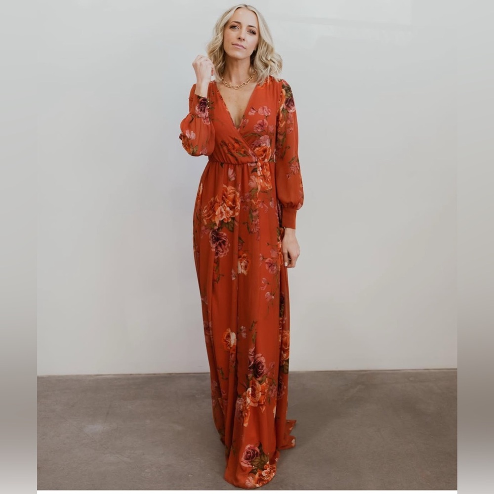 Baltic Born Rust Floral Long Sleeve Maxi Dress NWT - Picture 3 of 8